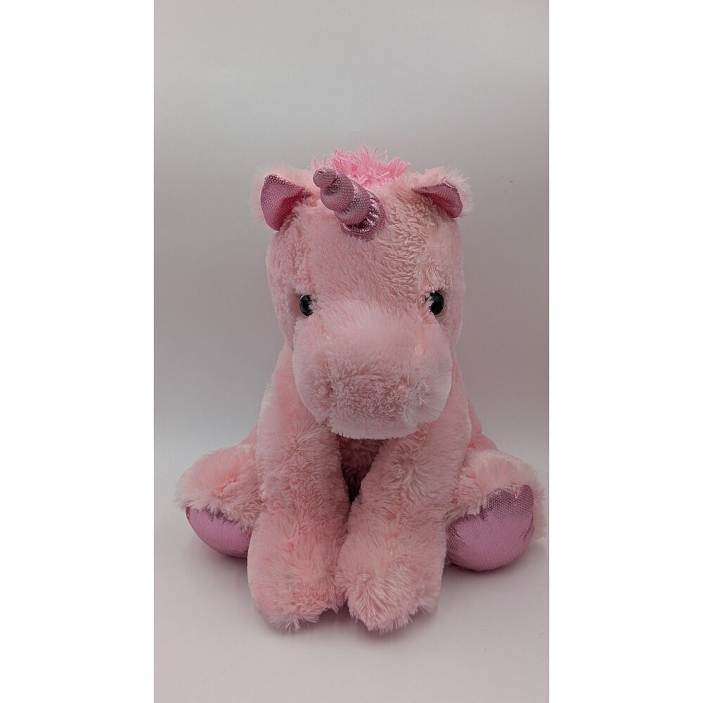 Kellytoy Pink Unicorn Sitting 16" Glitter Eyes Soft Plushie Toy